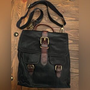 Fossil Black Leather Brown Trim Bag 12 in. (W)X 11 in (H) X 3.5 in (D)